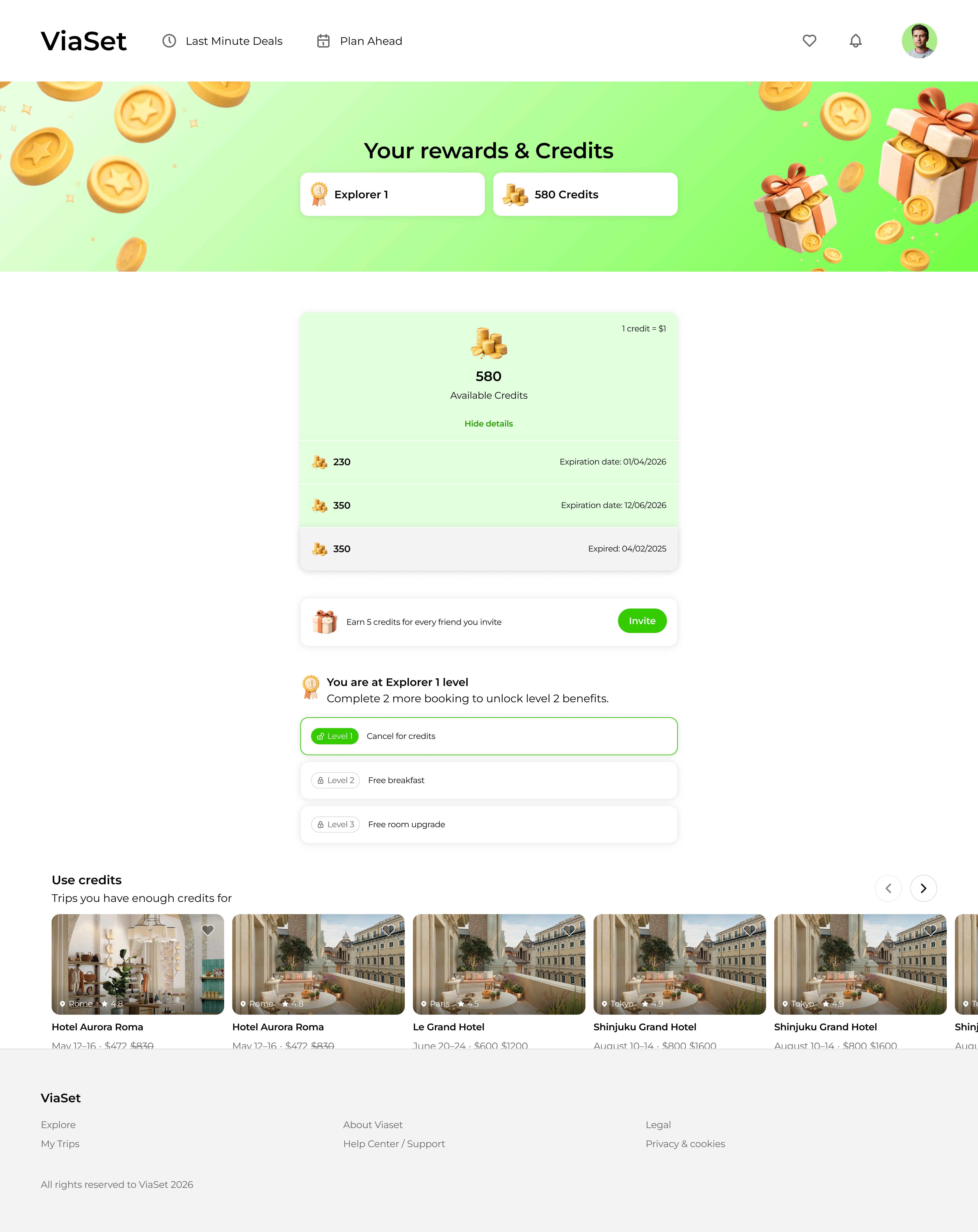 ViaSet — Rewards and Credits